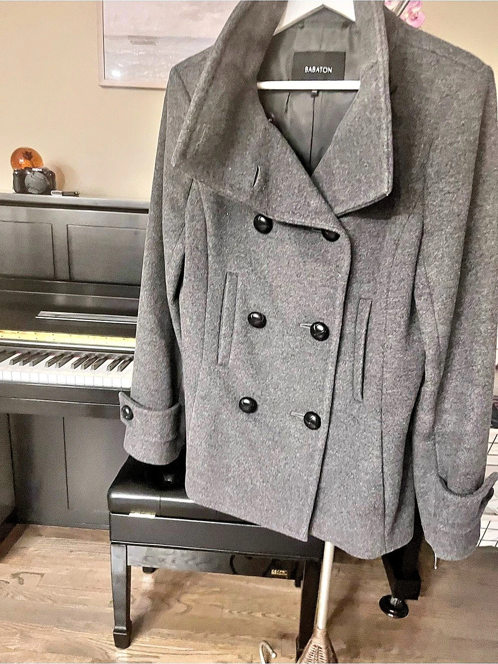 Babaton Howell Coat Gray Double-Breasted Pea Coat Size Medium